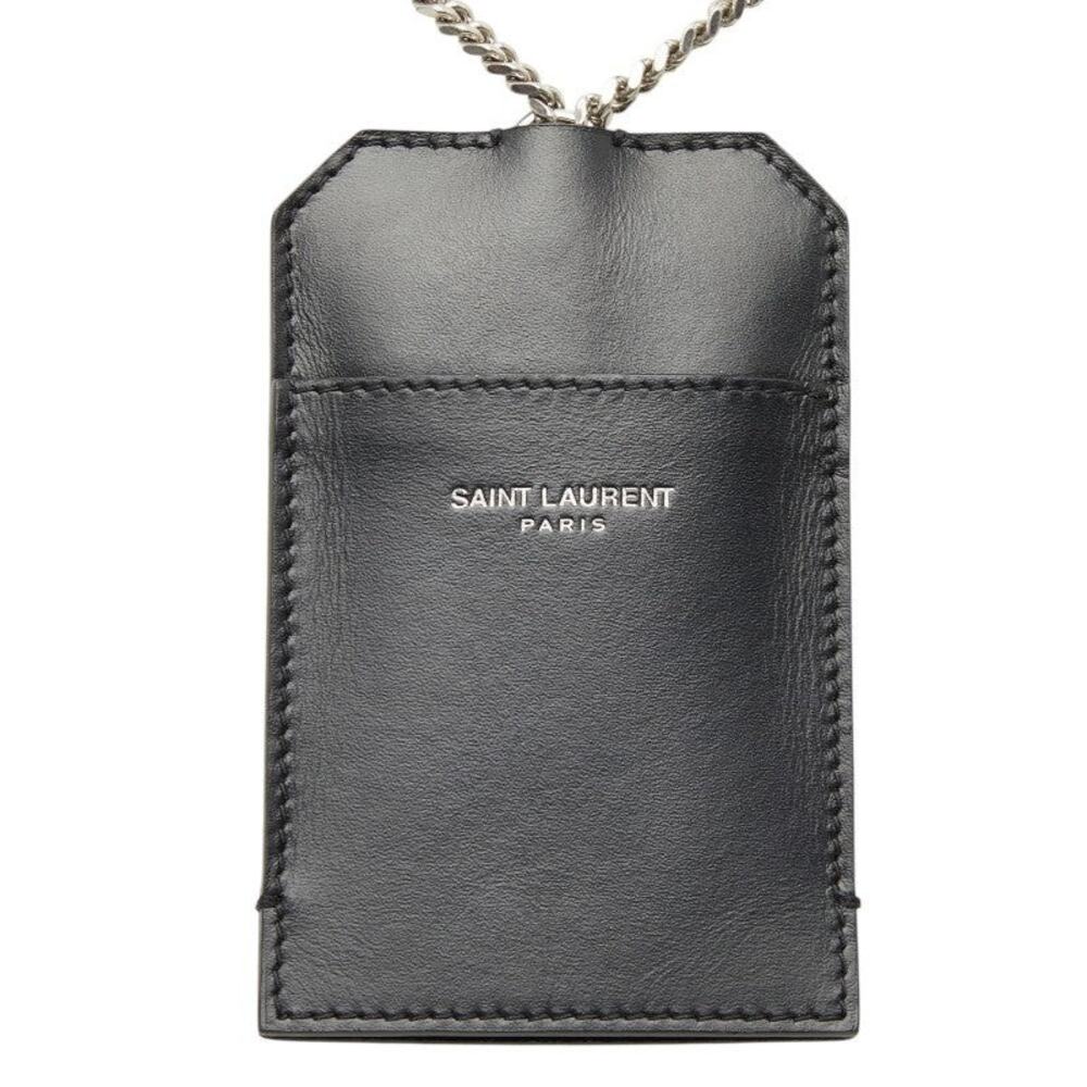 Saint Laurent Leather Chain Card Case Black